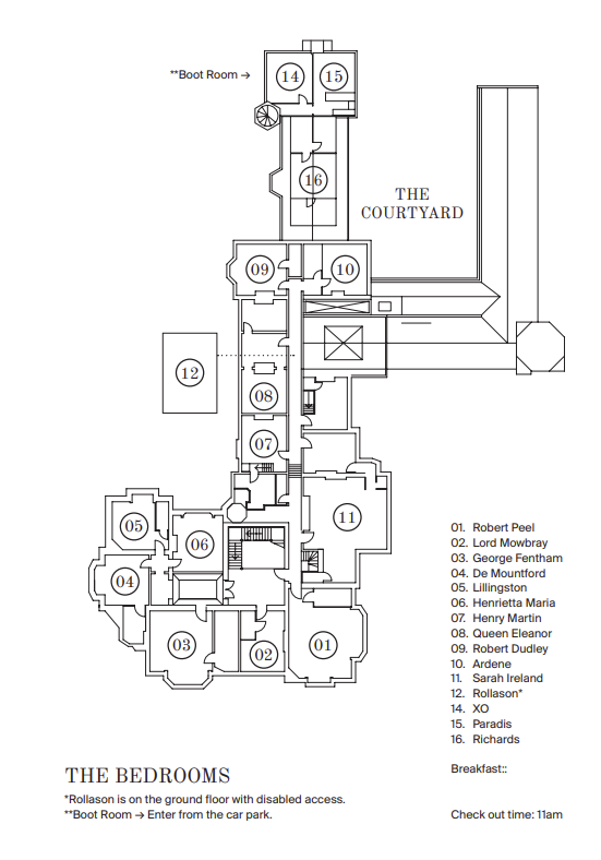 Map of the bedrooms at Hampton Manor.